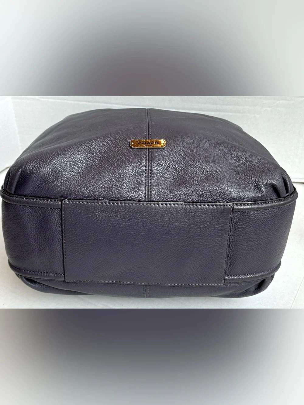 Coach Pebbled Soft Leather Deep Plum Purple Hobo Boho Tote Bag Purse Slouchy